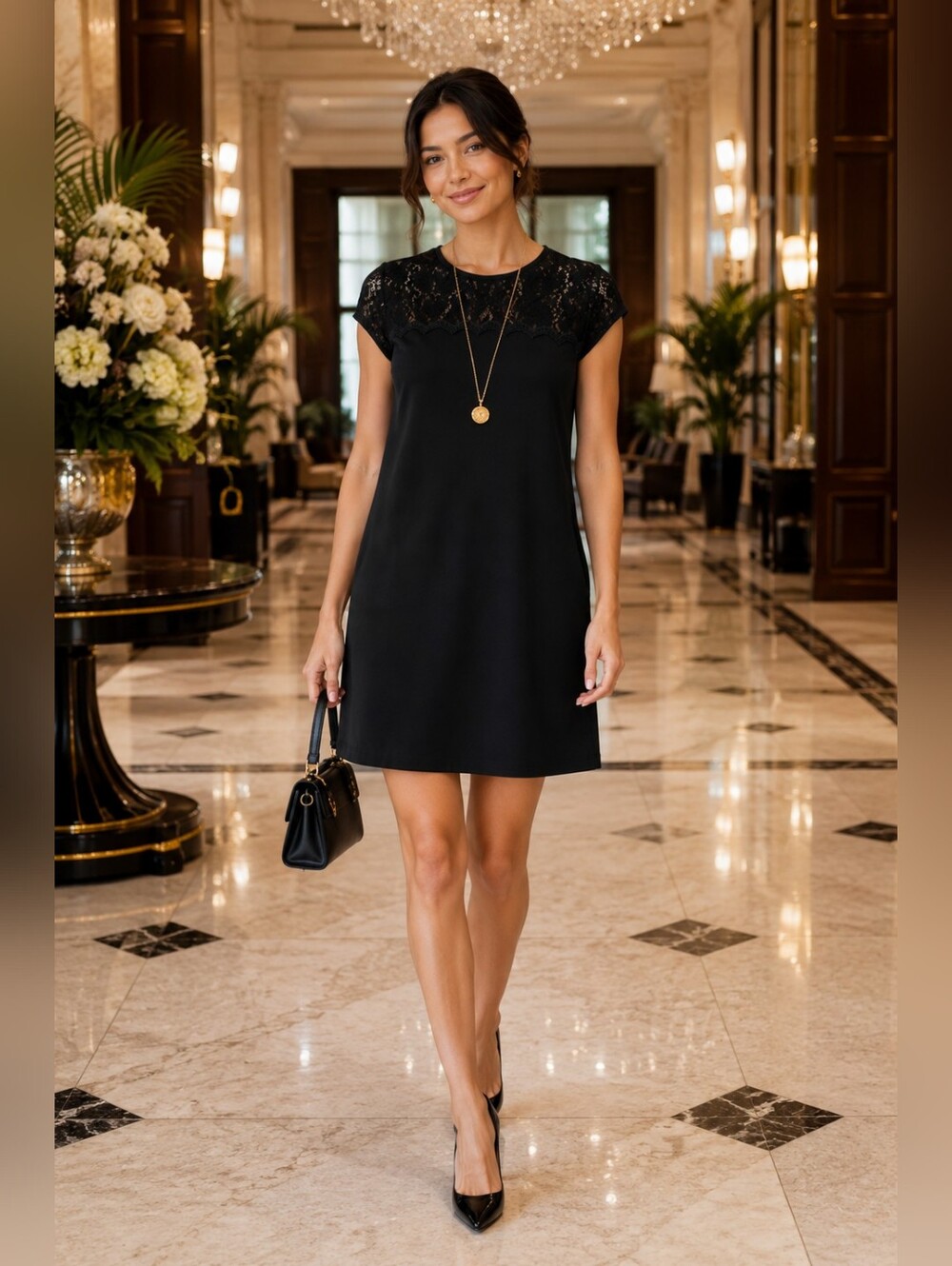 Molly Bracken Black Lace Shift Dress Medium Little Black Dress